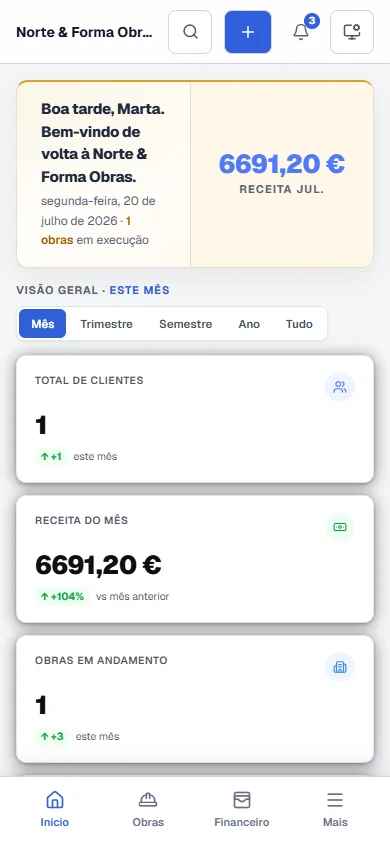 Dashboard real da Construttiva num telemóvel